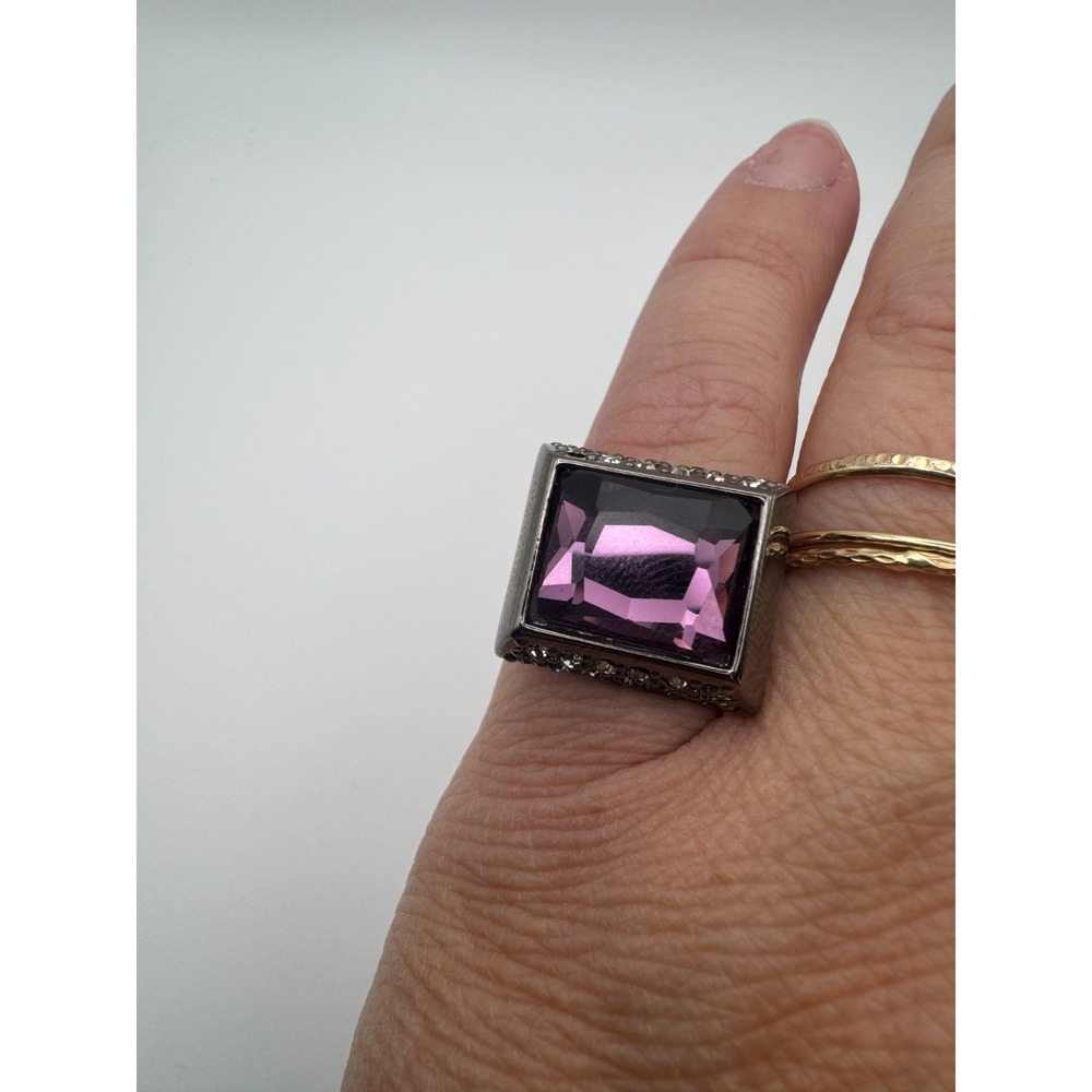 Lia Sophia Ring In The Mix Purple Glass Hematite Stone Cocktail Statement Size 9 - Picture 4 of 11